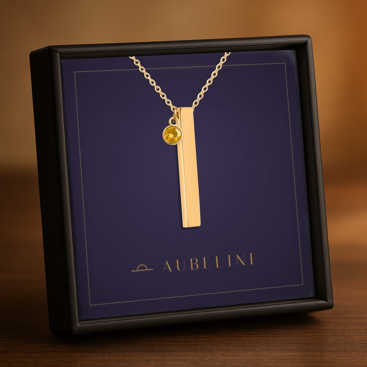 Collier barre 3D gravée avec pierre de naissance — Aubeline
