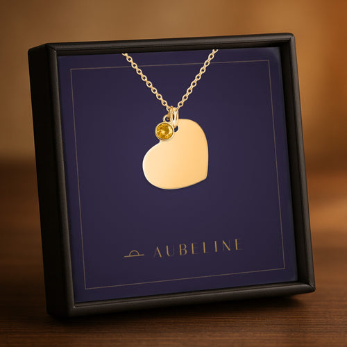 Collier cœur gravé avec pierre de naissance — Aubeline
