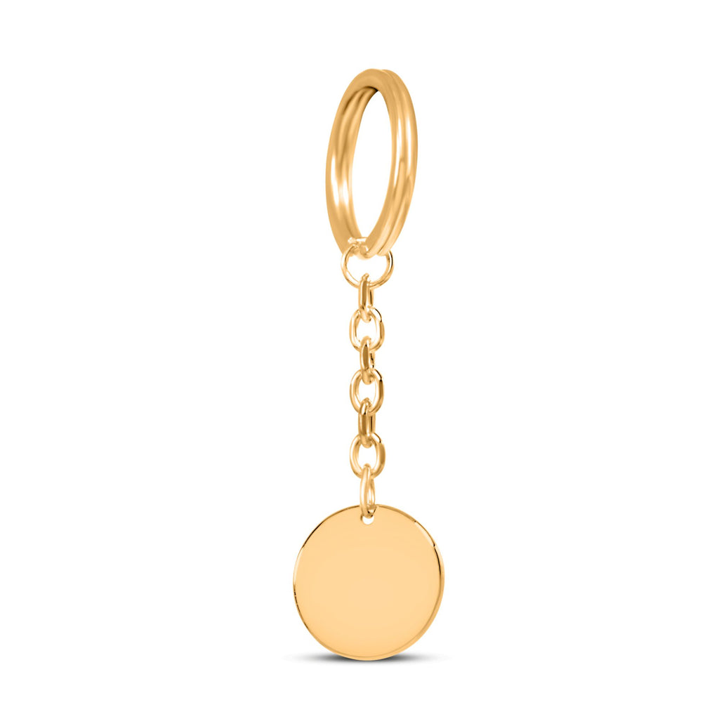 Porte-clés médaillon gravé, finition plaqué or, sur fond blanc